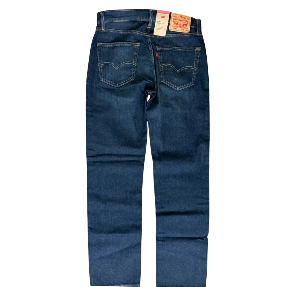 New Levi's 505 Regular Fit Jeans Mens 32x32 Dark Wash Stretch Straight Leg